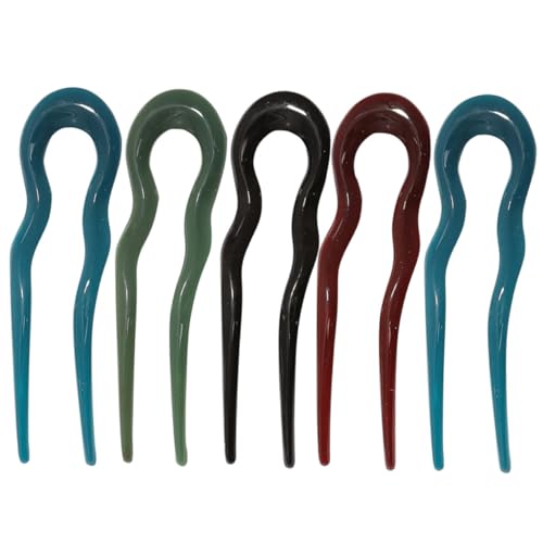 IWOWHERO 5 Stück Teiliges U förmiges Damen Retro Haarschmuck Haargabeln Haarstab für Dutt Haarstyling Einfache Farbkombination Fester Sitz für Dickes und Lockiges Haar von IWOWHERO