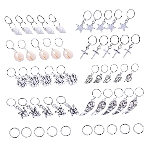 IWOWHERO 50 Stück Teiliges Haarschmuck aus Metall Silberne Haar Ringe und Charms für Zöpfe DIY Haar Dekoration mit Stern und Motiven Einfache Anwendung für Party Hochzeit Fasching und von IWOWHERO