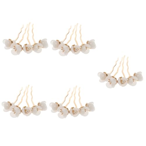 IWOWHERO Haarschmuck Jade 5st Blütenblatt Haarnadel Haarstab u Form Haar Haarstäbchen Für Das Haar Blumenhaar Die Chinesen Haarschmuck Cadfi Frauenhaarstock Essstäbchen Für Frauenhaare Jade Weiß von IWOWHERO