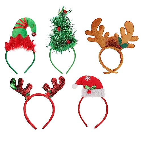 IWOWHERO 5st Weihnachtsstirnband Weihnachten Deko Haarband Stirnbänder Weihnachtsdeko Haarreifen Im Weihnachtsstil Schöne Haarreifen Dekorative Haartracht Kopftaste Pailletten Stoff Kind von IWOWHERO