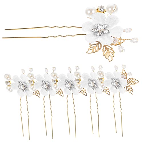 IWOWHERO 6 Stk Braut Haargabel in U-Form Strass-Brauthaarnadel Perlenhaar-Accessoires Haarklammer haarschmuck Frauen-Blumen-U-förmige Haarnadel Hochzeits-Haarnadel in U-Form Stoff von IWOWHERO