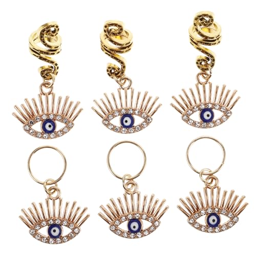 IWOWHERO 6stücke Evil Eye Haarbeads Rhinestone Ohrstecker Mit Clip Funktion Für Frauen Vielseitige Dreadlock Und Haarstyling-accessoires Für Festliche Anlässe von IWOWHERO