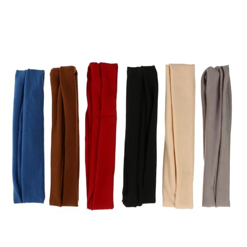 IWOWHERO 6 Stück Elastische Sport Stirnbänder Schweißabsorbierend Dehnbar und Weich Vielseitig für Yoga Laufen Workout und Outdoor Aktivitäten Mit Farben Schwarz Dunkelrot Braun Khaki von IWOWHERO