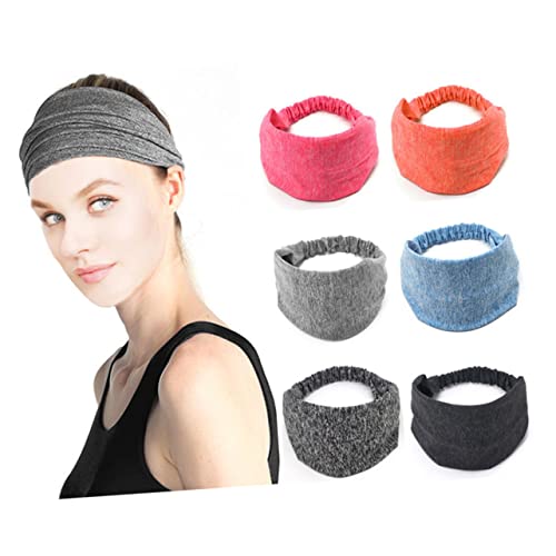 IWOWHERO 6 Stück Teiliges Damen Stirnband Breites Rutschfestes Haarband aus Saugfähigem Elastisch Einheitsgröße für Yoga Laufen Workout in Fluoreszenzfarben von IWOWHERO