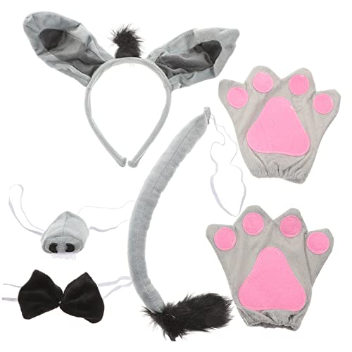 IWOWHERO 6 Stück Teiliges Esel Kostüm mit Ohren Stirnband Fliege Nase und Handschuhen für Halloween Tierverkleidung Karneval Geburtstag Cosplay Party von IWOWHERO