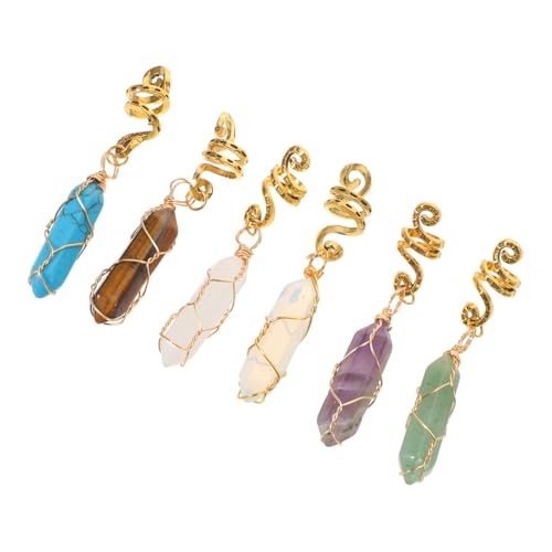 IWOWHERO 6 Stück Teiliges Haarschmuck Frauen Sechseckige Natürliche Stein-haarschmuckanhänger Vintage Dreadlock-schmuck für Zöpfe und Pferdeschwanz Drahtumwickelte Stylische Haaraccessoires von IWOWHERO