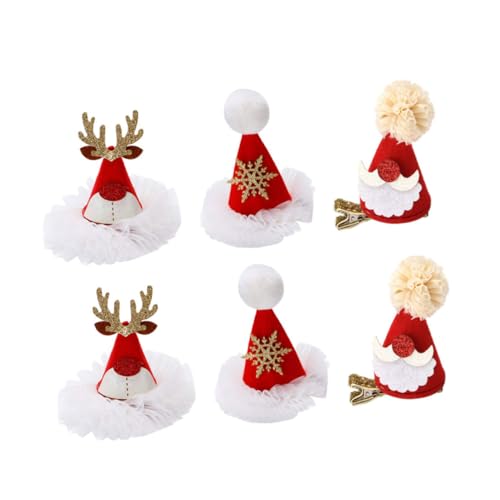 IWOWHERO 6stücke Weihnachts-haarclips Mit Mützen-design Adorable Haarschmuck Für Partys Und Festivals Pro Stil Für Mädchen Um Festliche Stimmung Zu Verbreiten von IWOWHERO