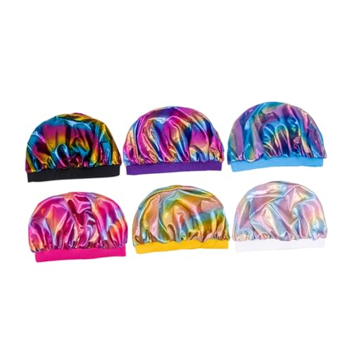 IWOWHERO 6 Stücke Satin Nacht Schlaf Kappe Weiche Breite Krempe Hut Haar Wickeln Kappe Für Frauen von IWOWHERO