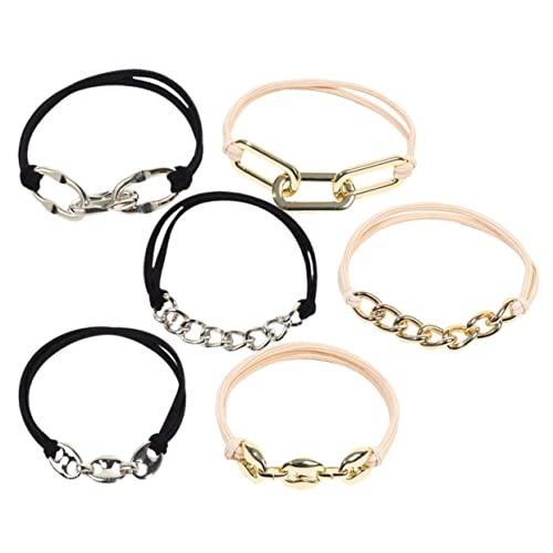 IWOWHERO 6stücke Teiliges Haargummis Mit Metallkette Elastische Haarbänder Haaraccessoires Für Mädchen Vielseitig Nutzbar Als Armband Für Verschiedene Anlässe von IWOWHERO