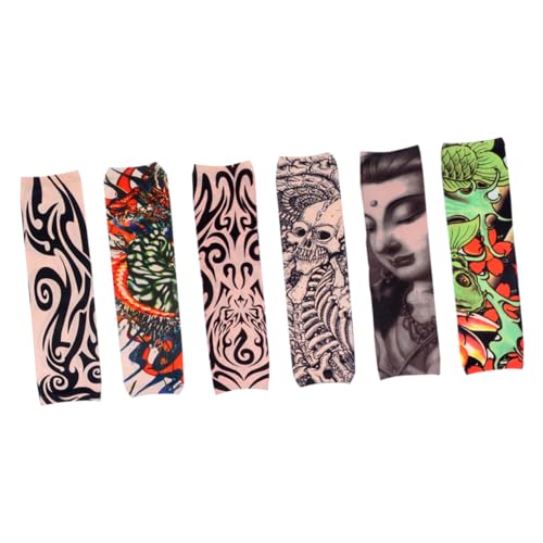 IWOWHERO 6stücke Tattoo Ärmel Uv-schutz Armstulpen Für Outdoor-aktivitäten Reiten Sport Und Angeln Wiederverwendbare Atmungsaktive Armwärmer Mit Coolen Designs von IWOWHERO