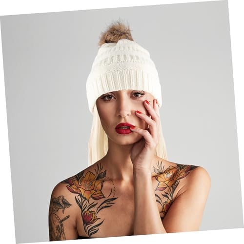 IWOWHERO Abnehmbare Lange Wellige Perücke Beanie Mütze Damen Häkelhut Warm mit Synthetischem Haar für Winter Cosplay Party Zubehör von IWOWHERO