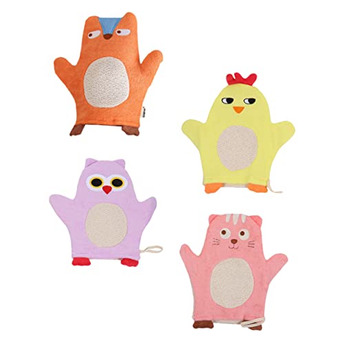 IWOWHERO Badehandschuhe Für Jungen Und Mädchen Mit Hübschem Tiermuster 4er-pack Duschhandschuhe Für Jungen Und Mädchen Weich Und Bequem Zum Baden Von Babys Zufälliger Stil von IWOWHERO