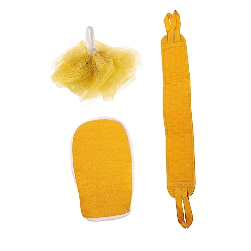 IWOWHERO Duschbürsten-set Badetuch Rückenziehtuch Rückenreibetuch Duschtuch Gelbe Badehandschuhe Rückenreibe-schlammstreifen von IWOWHERO