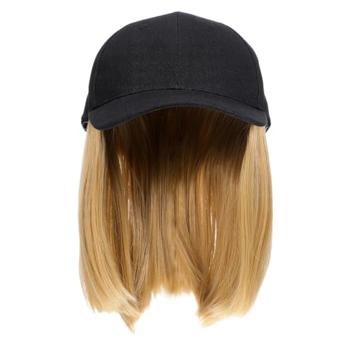 IWOWHERO Baseball Cap mit Haarverlängerungen Damen Einteilig Perücke Kurz Gerade Haare Hochtemperaturfaser Modisch Vielseitig für Alltag und Freizeit von IWOWHERO