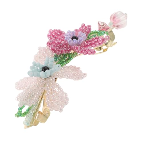 IWOWHERO Beaded Flower Hairpin Leichtes Handgefertigtes Dualtonfarbenes Blumenmuster Frühlings-haarclip Druckverschluss für Mädchen Teens Alltag und Schulfeiern von IWOWHERO