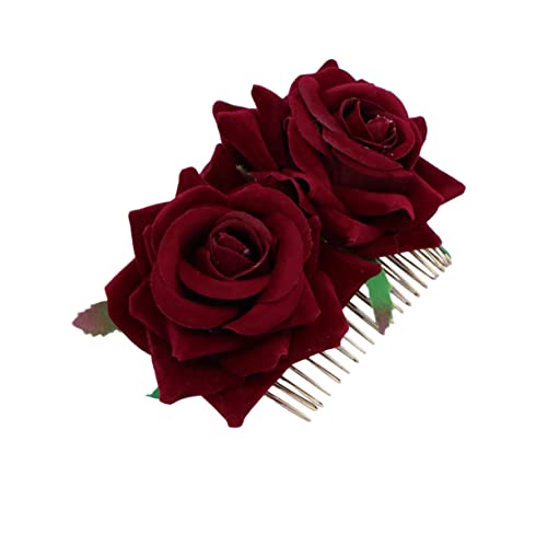 IWOWHERO Blumenkamm floraler Haarkamm Haaraccessoires Haarkamm mit roter Rose Kinder-Tiara Hochzeit Rose Haarkamm haarschmuck elegant Rosen Kopfbedeckung Kranz Braut Plastik von IWOWHERO