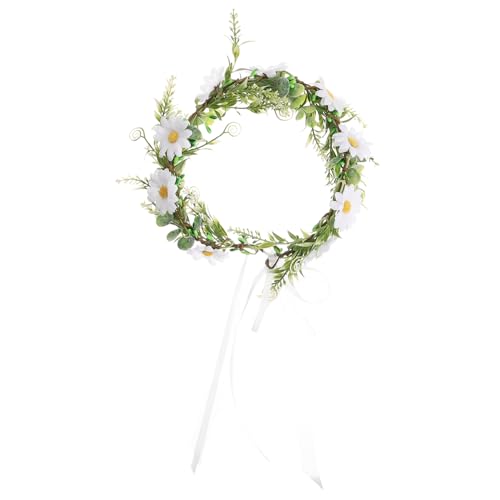 IWOWHERO Boho-kranz Blumenkranz Krone Floraler Halo-kopfschmuck Fotoshooting Kronen Blumenstirnband Mit Schleife Für Kinder Weinblumenkrone Sonnenblume Ranke Weiß Brautjungfer Plastik von IWOWHERO