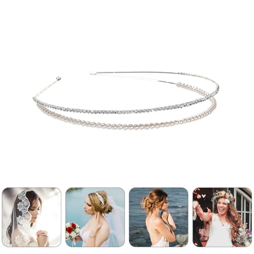 IWOWHERO Bridal Haarschmuck Stirnband Doppelreihe Perlen und Strass Hochzeit Elegant Damen Haarreif für Party Alltag Geeignet von IWOWHERO