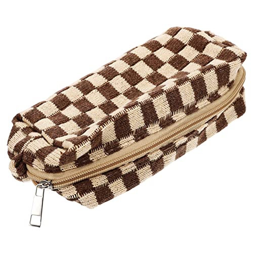 IWOWHERO Karierte Kosmetiktasche Aus Wollgarn Reise-Make-up-Tasche Mit Reißverschluss Make-up-Kosmetiktasche Zum Organisieren Und Tragen Kulturbeutel Für Damen Und Schüler von IWOWHERO