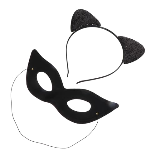IWOWHERO Dekoratives Katzenohren Haarband mit Augenmaske Weiches Stoffmaterial Langlebig und Formstabil Leichtes Cosplay für Damen Party und Festivalaccessoire Charmantes Katzenkostüm von IWOWHERO