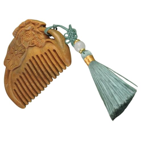 IWOWHERO Detangling Holzhaarbürste mit Lotusblüten gravur und Eleganter Quaste Sanftes Entwirren für Frauen Männer und Geeignet für Haartypen Handliche Mini kamm von IWOWHERO
