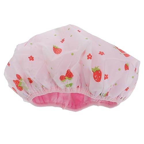 IWOWHERO Doppelschichtige Duschhaube Für Damen Und Herren Elastische Und Schnell Trocknende Badekappe in Erdbeer Design Für Badezimmer Wiederverwendbare Duschhaube Für Langes Haar von IWOWHERO