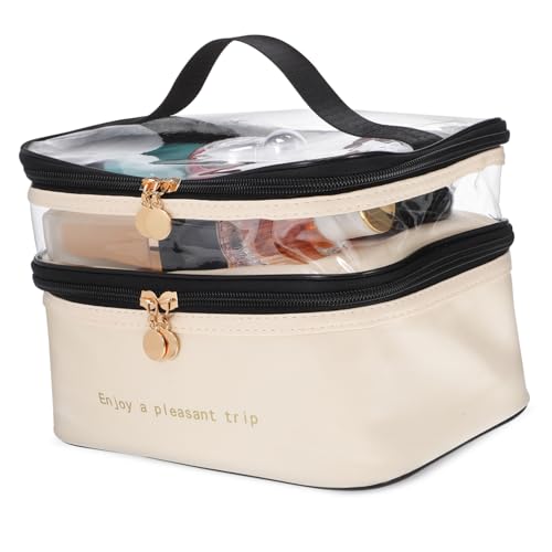 IWOWHERO Doppelter Make Up Organizer mit Wasserabweisendem Material Elastischen Halterungen für Pinsel Sicherem Reißverschluss und Geräumigem Innenraum Praktische Kosmetiktasche für Damen von IWOWHERO