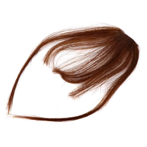 IWOWHERO Einstellbare Clip Haarfransen Echthaar Ultradünne Voluminöse Air Fringe Haarverlängerung für Frauen Natürlicher Look Leicht Formbar mit Lockenstab Schonend und Weich Hellbraun von IWOWHERO