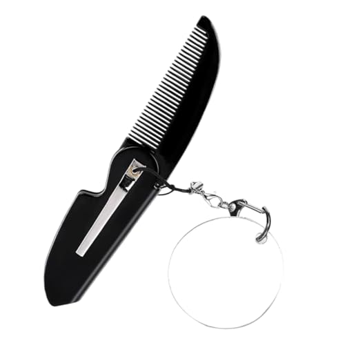 IWOWHERO Tragbarer Faltbarer Kamm Mit Schlüsselanhänger Und Spiegel Für Männer Klappkamm Für Reisen Kleiner Taschenkamm Vielseitig Einsetzbar Feine Zähne von IWOWHERO