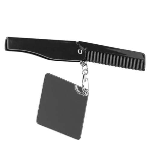 IWOWHERO Faltbarer Herren Taschenkamm mit Feinen Zähnen und Schlüsselanhänger Kompakter Klappkamm mit Integriertem Quadratischem Spiegel Leichter Reise bartkamm für Unterwegs und Alltag von IWOWHERO