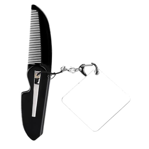 IWOWHERO Faltbarer Feinzahniger Kamm Für Männer Bartpflegeset Schlüsselanhänger Spiegel Leicht Zu Tragen Zum Aufbewahren von IWOWHERO