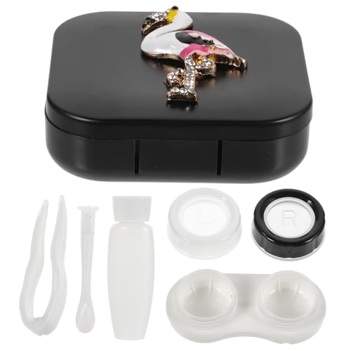 IWOWHERO Flamingo Motiv Kontaktlinsenbehälter Kompakt Tragbar Linsenaufbewahrung für Damen Praktisch Reisegeeignet Leckagesicher Hygienisch von IWOWHERO