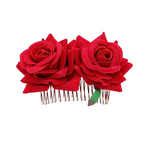 IWOWHERO Floraler Haarkamm Haarschmuck Für Kinder Hochzeitsgirlande Rosen-haarschmuck Blumenkranz Kopfbedeckungen Rosengirlande Hochzeit Rose Haarkamm Gabelkamm Rot Die Blumen Braut von IWOWHERO