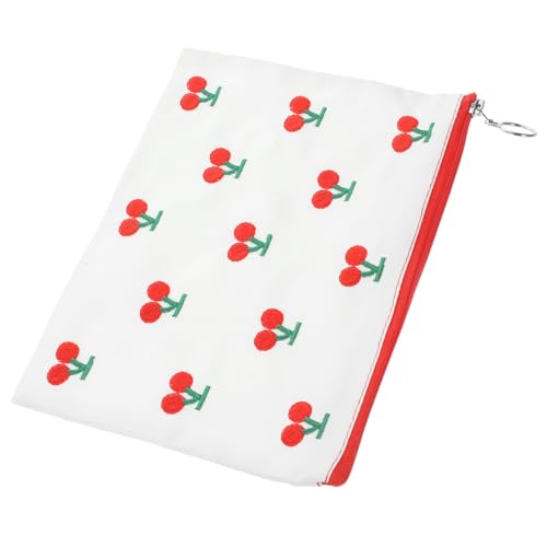 IWOWHERO Kompakte Kosmetiktasche Mit Reißverschluss Rote Kirschstickerei Für Damen Vielseitiger Make-up-Organizer Für Reisen Büro Und Alltag Praktische Aufbewahrungslösung Für von IWOWHERO