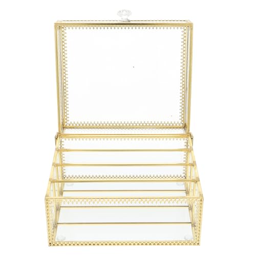 IWOWHERO Glas Kosmetik Organizer Box mit Deckel Elegante Aufbewahrungsbox aus Glas und Langlebiger Legierung Praktische Makeup Box für Puder Lippenstift Lidschatten von IWOWHERO