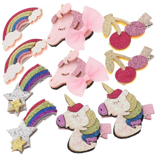 IWOWHERO 10stücke Teiliges Glitter Haarspangen Für Mädchen Bunte Pailletten-haarclips Mit Einhorn Regenbogen Kirsche Und Mehr Haaraccessoires Für Partys Geburtstage Und Besondere von IWOWHERO