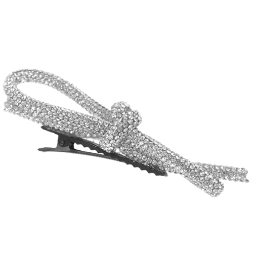 IWOWHERO Haarnadel für Bogen klein Haarspangen mit Strassschleife süße Haarklammern Haarschleife mit Druckknopf Frauenhaarclip Haarspangen frauen Mädchen Haarspange Metall Silber von IWOWHERO