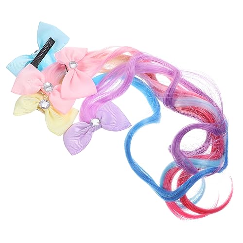 IWOWHERO 5stücke Mädchen Haarverlängerungen Clip in Bunte Haarschleifen Extensions Mädchen Perücken Haar Clips Kunsthaar von IWOWHERO
