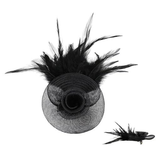 IWOWHERO Haarschmuck Tanzball-kopfbedeckungen Schwarzer Zylinder Fascinators Hut Abnehmbare -haarspange Schwarze Kappen Fascinatoren Für Hochzeiten Federn Aus Nylonnetz Fein Perücke Damen von IWOWHERO