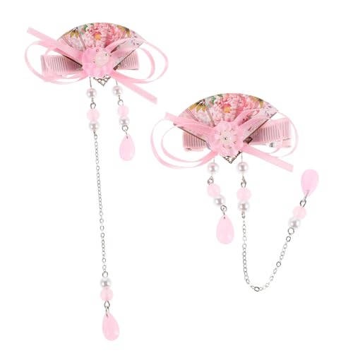 IWOWHERO Haarspangen mit Traditionellen Chinesischen Quasten Langlebig und Komfortabel Eleganter Haarschmuck für Mädchen Passend zu Hanfu und Festlichen Anlässen Rosa Fächer Design von IWOWHERO