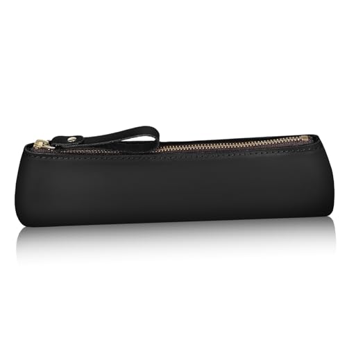 IWOWHERO Federmäppchen Leder Schwarz Klein Reißverschlusstasche Stiftetasche Markertasche Stiftehalter Schreibwarentasche Organizer Tasche Für Reise von IWOWHERO