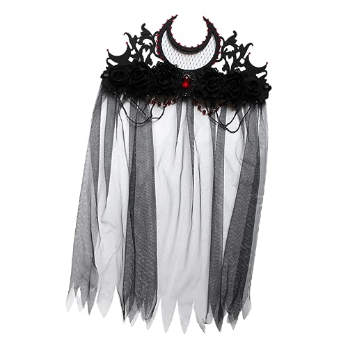 IWOWHERO Haarschmuck Schwarze Mesh-Krone Tiara Tod Dämon Tiara Halloween Vampir König Cosplay Fiesta-Blumenkrone Schleier Kopfbedeckung Kleider gotisches Tiara-Stirnband Punk von IWOWHERO