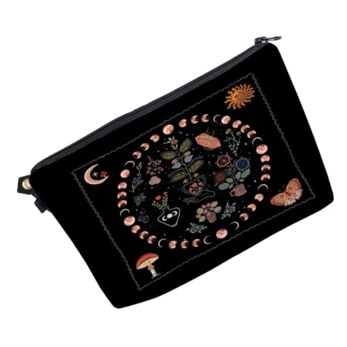 IWOWHERO Dekorative Tragbare Kosmetiktasche Reise Kulturbeutel mit Blumen und Mondphasenmuster Aufbewahrungstasche für Damen für Reisen und Fitnessstudio mit Reißverschluss von IWOWHERO