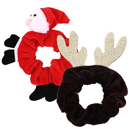 IWOWHERO 2stücke Elastische Haargummis Für Weihnachten Festliche Scrunchies Mit Weihnachtsmann Und Rentiergeweih Stilvolle Haaraccessoires Für Mädchen Und Damen von IWOWHERO