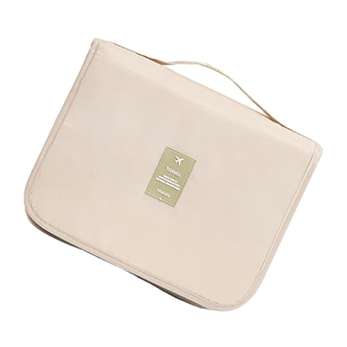 IWOWHERO Multifunktionale Faltbare Kosmetiktasche zum Aufhängen Kompakte Reisekulturtasche in Beige Geräumig mit Mesh übersicht für Damen Praktische Make up Toilettenartikel aufbewahrung von IWOWHERO