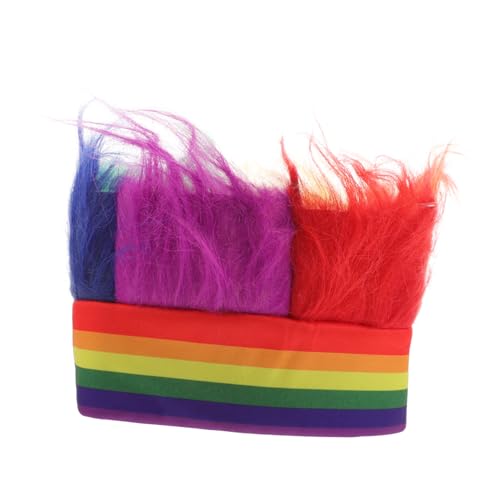 IWOWHERO Kurze Regenbogen Perücke Cosplay Prop für Männer Lustiges Haarteil mit Stirnband Party Accessoire für Halloween Geburtstage und Themenpartys von IWOWHERO