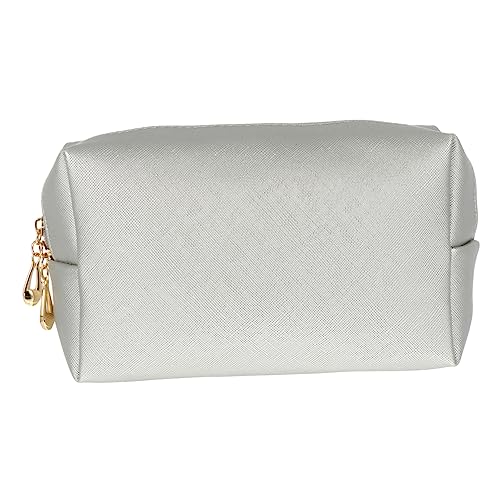IWOWHERO 1stück Damen Kosmetiktasche Aus Pu Mit Großer Kapazität Wasserdichtes Handgepäck Elegantes Quadratisches Design Für Reisen Und Toilettenartikel Silberfarben von IWOWHERO