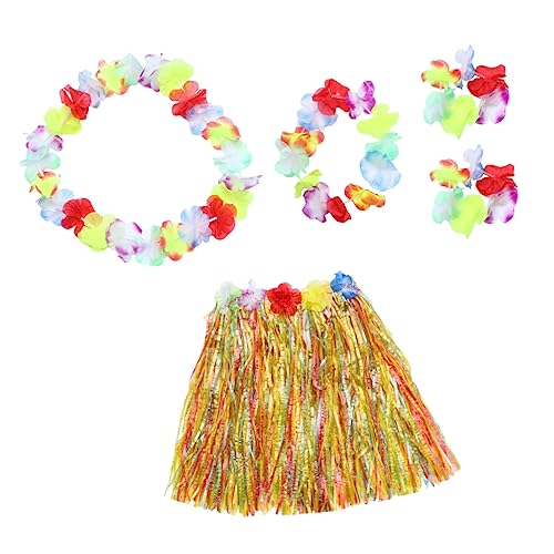 IWOWHERO 7-teiliges Hawaii-kostümset Für Jungen Und Mädchen 40 Cm Grasrock Stirnband Armbänder Halskette Für Luau Beach von IWOWHERO