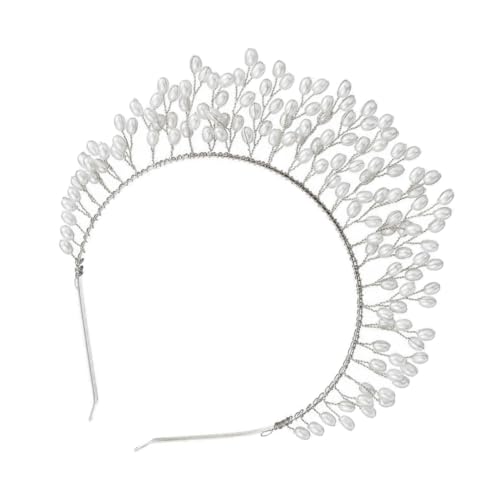 IWOWHERO Silberner Braut Haarschmuck Perlen Stirnband Extravaganter Haarreif Damen Party Fotorequisiten Kronen Diadem Hochzeitsaccessoire von IWOWHERO