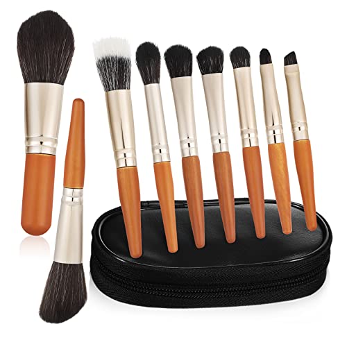 IWOWHERO 9stücke Reise-make-up-pinsel Teilig Mit Aufbewahrungstasche Inklusive Lidschatten Puder Blush Und Konturpinsel Aus Hochwertigen Fasern Und Holzgriffen Für Unterwegs von IWOWHERO